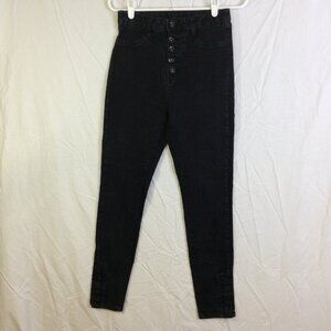 SKINNY FRIES Size 11 High Rise Black Jeans Pockets Button Closure Snaps at Ankle